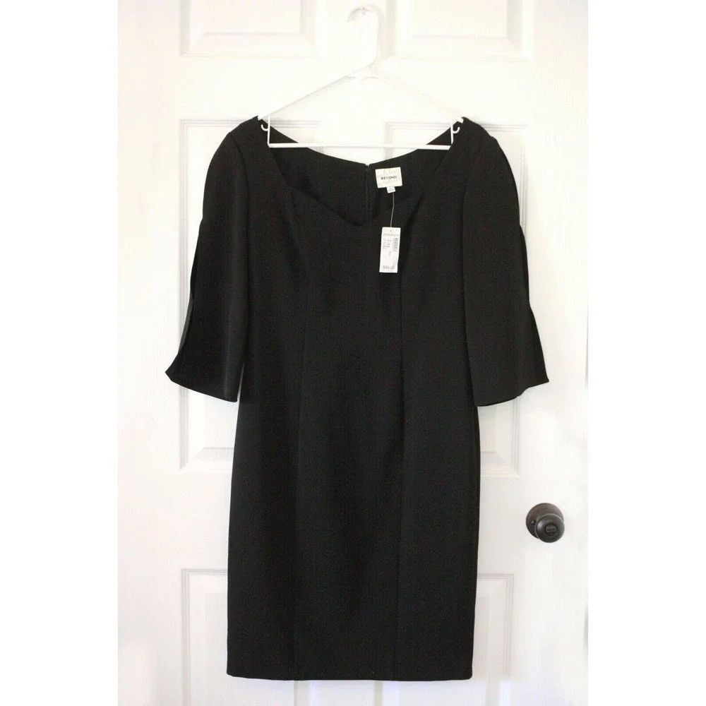 NWT BEYOND Ashley Graham Sz 6 Womens Split Sleeve Sweetheart Sheath Dress Black - Picture 8 of 12